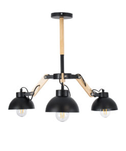 GloboStar® OLD SCHOOL 01093 Μοντέρνο Φωτιστικό Οροφής Καμπάνα Τρίφωτο 3 x E27 IP20 Μαύρο Μέταλλο με Μπεζ Ξύλο - Μ75 x Π75 x Υ35cm 14 01093 5