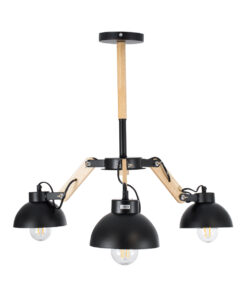 GloboStar® OLD SCHOOL 01093 Μοντέρνο Φωτιστικό Οροφής Καμπάνα Τρίφωτο 3 x E27 IP20 Μαύρο Μέταλλο με Μπεζ Ξύλο - Μ75 x Π75 x Υ35cm 15 01093 6