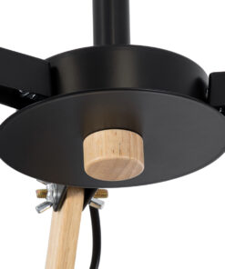 GloboStar® OLD SCHOOL 01093 Μοντέρνο Φωτιστικό Οροφής Καμπάνα Τρίφωτο 3 x E27 IP20 Μαύρο Μέταλλο με Μπεζ Ξύλο - Μ75 x Π75 x Υ35cm 17 01093 8
