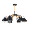 GloboStar® GloboStar® OLD SCHOOL 01094 Μοντέρνο Φωτιστικό Οροφής Καμπάνα Πολύφωτο 6 x E27 IP20 Μαύρο Μέταλλο με Μπεζ Ξύλο - Μ75 x Π75 x Υ40cm