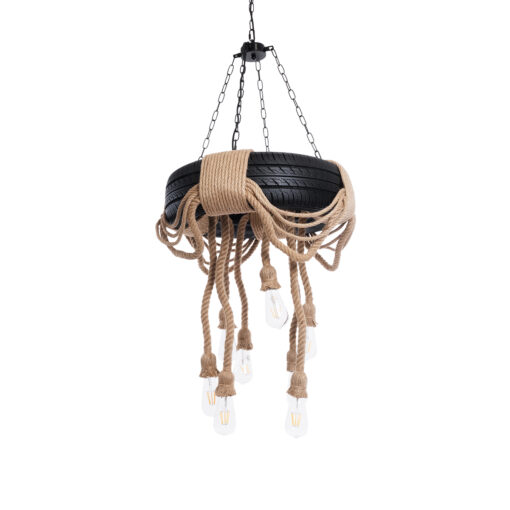 GloboStar® GLOBOSTAR® MARBELLA 01116 Vintage Κρεμαστό Φωτιστικό Οροφής με Ντουί 8 x E27 AC 220-240V IP20 - Μαύρο & Μπεζ - Μ60 x Π60 x Υ60cm