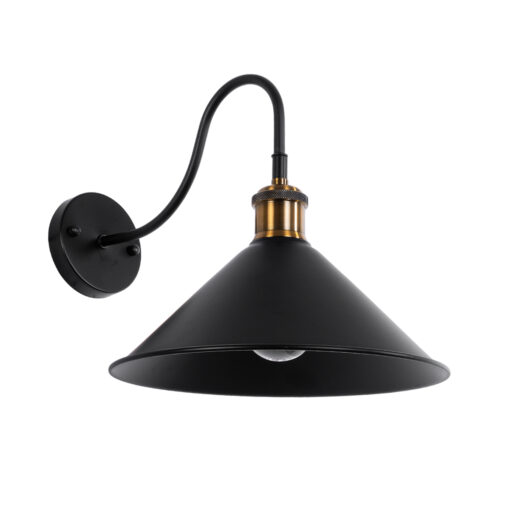 GloboStar® GloboStar® ANBET 01121 Vintage Επιτοίχιο Φωτιστικό Απλίκα Μονόφωτο 1 x E27 IP20 Μαύρο & Χρυσό Μέταλλο - Μ26 x Π38 x Υ27cm