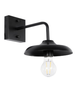 GloboStar® GloboStar® PHIA 01122 Vintage Επιτοίχιο Φωτιστικό Απλίκα Μονόφωτο 1 x E27 IP20 Μαύρο Μέταλλο - Μ18.5 x Π29 x Υ18cm