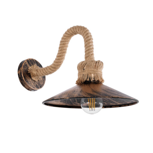 GloboStar® GloboStar® ROBLY 01125 Vintage Επιτοίχιο Φωτιστικό Απλίκα Μονόφωτο 1 x E27 IP20 Χάλκινο Μέταλλο με Μπεζ Σχοινί - Μ26 x Π36 x Υ22cm