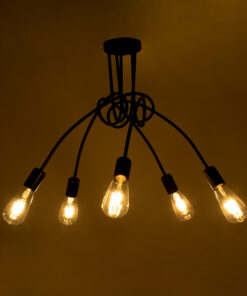 Alternative view of GloboStar® PAULELI 01127 Μοντέρνο Φωτιστικό Οροφής Πλέγμα Πολύφωτο 5 x E27 IP20 Μαύρο Μέταλλο - Μ76 x Π76 x Υ45cm