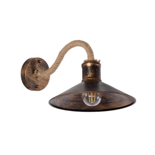 GloboStar® GloboStar® BRASTA 01131 Vintage Επιτοίχιο Φωτιστικό Απλίκα Μονόφωτο 1 x E27 IP20 Χάλκινο Μέταλλο με Μπεζ Σχοινί - Μ26 x Π42.5 x Υ24cm