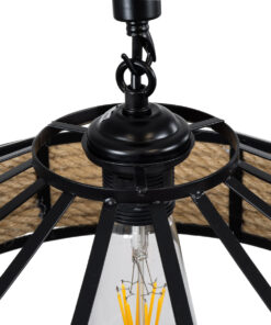 GLOBOSTAR® SAHARA 01146 Boho Κρεμαστό Φωτιστικό Οροφής με Ντουί 1 x E27 AC 220-240V IP20 - Μπεζ & Μαύρο - Μ31 x Π31 x Υ14cm 20 01146 9