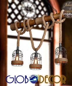 GLOBOSTAR® LILO 01149 Vintage Κρεμαστό Φωτιστικό Οροφής με Ντουί 3 x E27 AC 220-240V IP20 - Καφέ & Μπεζ - Μ80 x Π15 x Υ100cm 6 01149 6