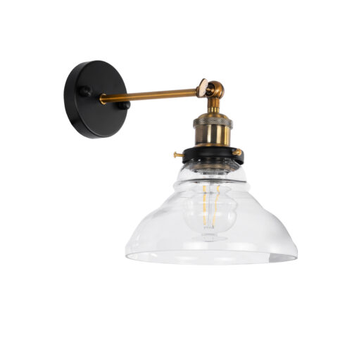 GloboStar® GLOBOSTAR® BINGLEY 01159 Vintage Φωτιστικό Τοίχου - Απλίκα με Ντουί 1 x E27 AC 220-240V IP20 - Διάφανο & Χρυσό - Μ19 x Π30 x Υ24cm