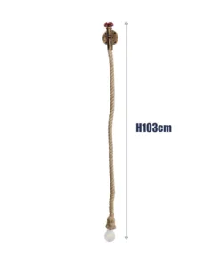 GloboStar® TROUVER 01183 Vintage Επιτοίχιο Φωτιστικό Απλίκα Μονόφωτο 1 x E27 IP20 Μπρούτζινο & Κόκκινο Μέταλλο με Μπεζ Σχοινί Μ14 x Π16 x Υ50cm 13 01183 5