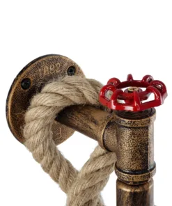 GloboStar® TROUVER 01183 Vintage Επιτοίχιο Φωτιστικό Απλίκα Μονόφωτο 1 x E27 IP20 Μπρούτζινο & Κόκκινο Μέταλλο με Μπεζ Σχοινί Μ14 x Π16 x Υ50cm 14 01183 6