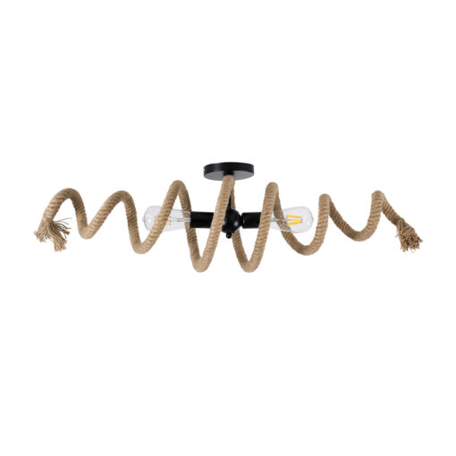 GloboStar® GloboStar® SPIRAL 01188 Vintage Φωτιστικό Οροφής Πλέγμα Δίφωτο 2 x E27 IP20 Μαύρο Μέταλλο με Μπεζ Σχοινί - Μ20 x Π20 x Υ75cm