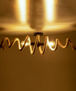 Alternative view of GloboStar® SPIRAL 01188 Vintage Φωτιστικό Οροφής Πλέγμα Δίφωτο 2 x E27 IP20 Μαύρο Μέταλλο με Μπεζ Σχοινί - Μ20 x Π20 x Υ75cm