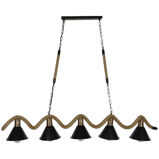 GloboStar® GLOBOSTAR® TYMEN 01190 Vintage Κρεμαστό Φωτιστικό Οροφής με Ντουί 5 x E27 AC 220-240V IP20 - Μαύρο & Μπεζ - Μ150 x Π22 x Υ23cm