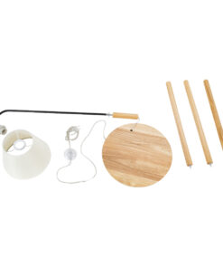 GloboStar® TIFFANY 01206 Μοντέρνο Επιδαπέδιο Φωτιστικό Μονόφωτο 1 x E27 IP20 Μπεζ Ξύλο, Λευκό Ύφασμα με Μαύρο Μέταλλο - Μ28 x Π28 x Υ140cm 16 01206 8