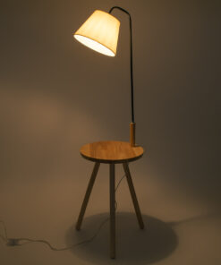 GloboStar® TIFFANY 01206 Μοντέρνο Επιδαπέδιο Φωτιστικό Μονόφωτο 1 x E27 IP20 Μπεζ Ξύλο, Λευκό Ύφασμα με Μαύρο Μέταλλο - Μ28 x Π28 x Υ140cm 17 01206 9