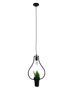 GLOBOSTAR® FLOWERPOT 10001210 Μοντέρνο Κρεμαστό Φωτιστικό Οροφής με Ντουί 1 x E27 AC 220-240V IP20 - Μαύρο & Πράσινο - Μ27 x Π27 x Υ40cm 12 01210 1 2