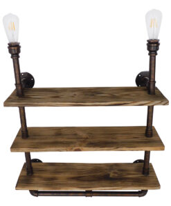 GloboStar® ENIMAS 01217 Vintage Επιτοίχιο Φωτιστικό Απλίκα Δίφωτο 2 x E27 IP20 Χάλκινο Μέταλλο με Καφέ Ξύλο - Μ65 x Π23 x Υ76cm 11 01217 03