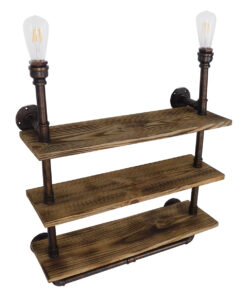 GloboStar® ENIMAS 01217 Vintage Επιτοίχιο Φωτιστικό Απλίκα Δίφωτο 2 x E27 IP20 Χάλκινο Μέταλλο με Καφέ Ξύλο - Μ65 x Π23 x Υ76cm 12 01217 04