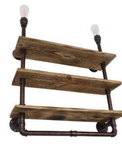 GloboStar® ENIMAS 01217 Vintage Επιτοίχιο Φωτιστικό Απλίκα Δίφωτο 2 x E27 IP20 Χάλκινο Μέταλλο με Καφέ Ξύλο - Μ65 x Π23 x Υ76cm 13 01217 05