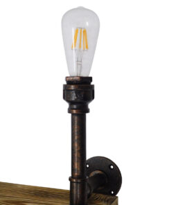 GloboStar® ENIMAS 01217 Vintage Επιτοίχιο Φωτιστικό Απλίκα Δίφωτο 2 x E27 IP20 Χάλκινο Μέταλλο με Καφέ Ξύλο - Μ65 x Π23 x Υ76cm 14 01217 06