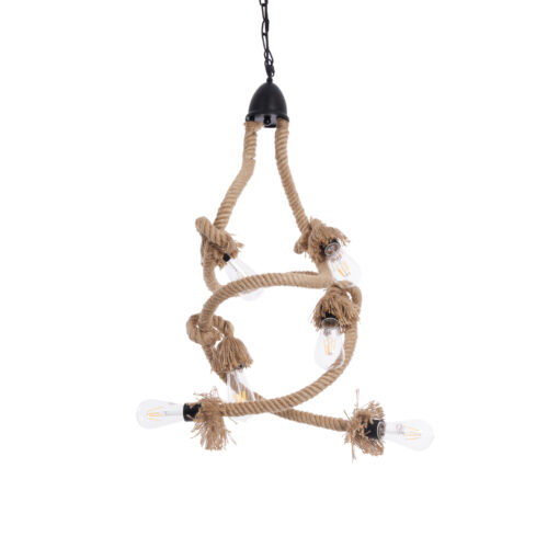 GloboStar® GLOBOSTAR® HAMTINE 01229 Vintage Κρεμαστό Φωτιστικό Οροφής με Ντουί 6 x E27 AC 220-240V IP20 - Μαύρο & Μπεζ - Μ40 x Π40 x Υ92cm