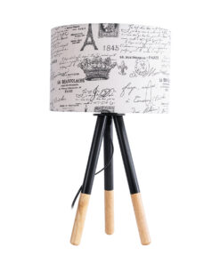 GloboStar® MAGAZINE 01230 Μοντέρνο Επιτραπέζιο Φωτιστικό Πορτατίφ Μονόφωτο 1 x E27 IP20 Μπεζ & Μαύρο Ξύλο με Λευκό Ύφασμα - Μ30 x Π30 x Υ55cm 12 01230 5