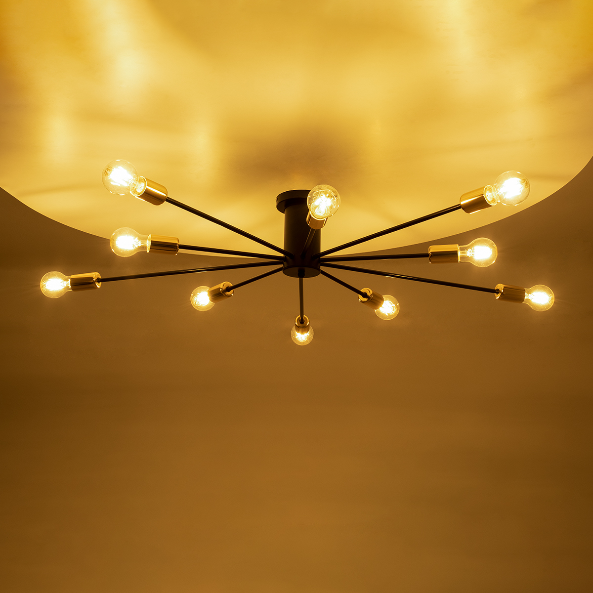 GloboStar® OLINDA 01244 Μοντέρνο Φωτιστικό Οροφής Πλέγμα Πολύφωτο 10 x E27 IP20 Μαύρο & Χρυσό Μέταλλο - Μ102 x Π102 x Υ17cm 4 GloboStar® OLINDA 01244 Μοντέρνο Φωτιστικό Οροφής Πλέγμα Πολύφωτο 10 x E27 IP20 Μαύρο & Χρυσό Μέταλλο - Μ102 x Π102 x Υ17cm - Image 2