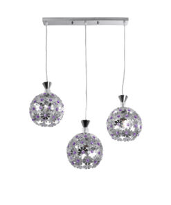 GloboStar® GLOBOSTAR® BOUQUET 01249 Μοντέρνο Κρεμαστό Φωτιστικό Οροφής με Ντουί 3 x E27 AC 220-240V IP20 - Ασημί & Μωβ - Μ66 x Π18 x Υ24cm