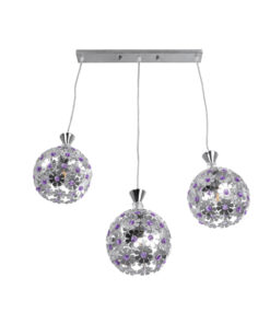 GLOBOSTAR® BOUQUET 01249 Μοντέρνο Κρεμαστό Φωτιστικό Οροφής με Ντουί 3 x E27 AC 220-240V IP20 - Ασημί & Μωβ - Μ66 x Π18 x Υ24cm 13 01249 5