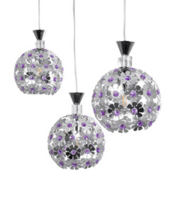 GLOBOSTAR® BOUQUET 01249 Μοντέρνο Κρεμαστό Φωτιστικό Οροφής με Ντουί 3 x E27 AC 220-240V IP20 - Ασημί & Μωβ - Μ66 x Π18 x Υ24cm 15 01249 7
