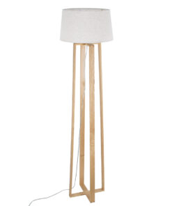 GloboStar® TOWER 01264 Μοντέρνο Επιδαπέδιο Φωτιστικό Μονόφωτο 1 x E27 IP20 Μπεζ Ξύλο με Λευκό Ύφασμα - Μ40 x Π40 x Υ166cm 14 01264 4