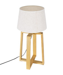 GloboStar® SQUID 01265 Μοντέρνο Επιτραπέζιο Φωτιστικό Πορτατίφ Μονόφωτο 1 x E27 IP20 Μπεζ Ξύλο με Μπεζ Ύφασμα - Μ30 x Π30 x Υ63cm 20 01265 6