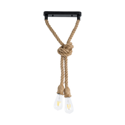 GloboStar® GLOBOSTAR® ROPE 01279 Boho Κρεμαστό Φωτιστικό Οροφής με Ντουί 2 x E27 AC 220-240V IP20 - Μπεζ - Μ30 x Π3.5 x Υ100cm