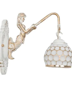 GLOBOSTAR® MERMAID 01317 Vintage Φωτιστικό Τοίχου - Απλίκα με Ντουί 1 x E27 AC 220-240V IP20 - Χρυσό & Λευκό - Μ12.5 x Π28 x Υ27cm 12 01317 4