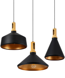 GLOBOSTAR® CALYPSO 01334 Μοντέρνο Κρεμαστό Φωτιστικό Οροφής με Ντουί 3 x E27 AC 220-240V IP20 - Μαύρο, Χρυσό & Μπεζ - Μ110 x Π110 x Υ35cm - Σετ 3 Τεμαχίων 20 01334 5 a b c