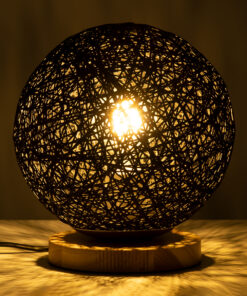 Alternative view of GloboStar® OCEANA 01338 Μοντέρνο Επιτραπέζιο Φωτιστικό Πορτατίφ Μονόφωτο 1 x E27 IP20 Μαύρο Ρατάν με Μπεζ Ξύλο - M20 x Π20 x Υ22cm