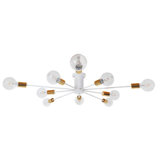 GloboStar® GloboStar® OLINDA 01383 Μοντέρνο Φωτιστικό Οροφής Πλέγμα Πολύφωτο 10 x E27 IP20 Λευκό & Χρυσό Μέταλλο - Μ95 x Π95 x Υ17cm