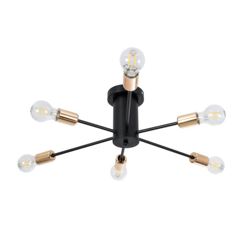 GloboStar® GloboStar® OLINDA 01384 Μοντέρνο Φωτιστικό Οροφής Πλέγμα Πολύφωτο 6 x E27 IP20 Μαύρο & Χάλκινο Μέταλλο - Μ60 x Π60 x Υ20cm