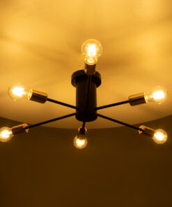 GloboStar® OLINDA 01384 Μοντέρνο Φωτιστικό Οροφής Πλέγμα Πολύφωτο 6 x E27 IP20 Μαύρο & Χάλκινο Μέταλλο - Μ60 x Π60 x Υ20cm 12 01384 3