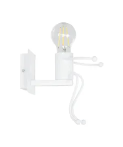 GloboStar® LITTLE MAN 01389 Μοντέρνο Επιτοίχιο Φωτιστικό Απλίκα Μονόφωτο 1 x E27 IP20 Λευκό Μέταλλο - Μ12 x Π19 x Υ17cm 10 01389 3