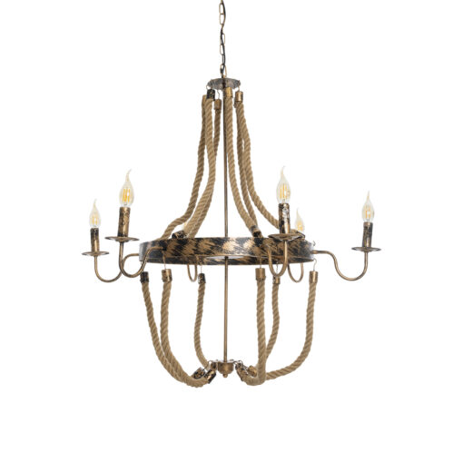 GloboStar® GLOBOSTAR® VICTORIAN 01404 Vintage Κρεμαστό Φωτιστικό Οροφής με Ντουί 6 x E14 AC 220-240V IP20 - Μπρούτζινο Εφέ Σκουριάς & Μπεζ - Μ85 x Π85 x Υ85cm
