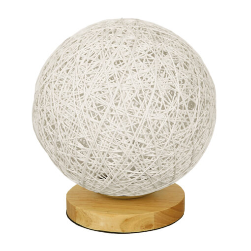 GloboStar® GloboStar® OCEANA 01417 Μοντέρνο Επιτραπέζιο Φωτιστικό Πορτατίφ Μονόφωτο 1 x E27 IP20 Λευκό Ρατάν με Μπεζ Ξύλο - M20 x Π20 x Υ22cm