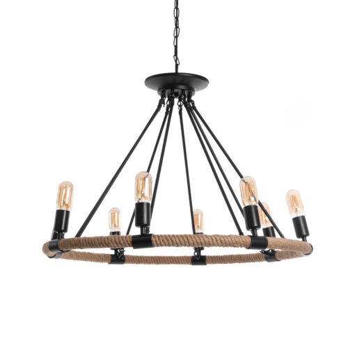 GloboStar® GLOBOSTAR® MILLBANK 01423 Vintage Κρεμαστό Φωτιστικό Οροφής με Ντουί 8 x E27 AC 220-240V IP20 - Μαύρο & Μπεζ - Μ80 x Π80 x Y54cm