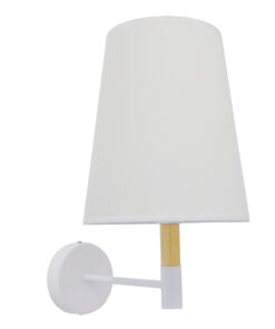 Alternative view of GloboStar® LYDFORD 01433 Μοντέρνο Επιτοίχιο Φωτιστικό Απλίκα Μονόφωτο 1 x E27 IP20 Λευκό Ύφασμα, Λευκό Μέταλλο με Μπέζ Ξύλο - Μ20 x Π28 x Υ36cm