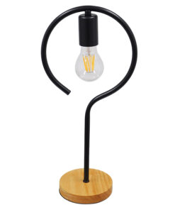 Alternative view of GloboStar® HONOR ROUND 01434 Μοντέρνο Επιτραπέζιο Φωτιστικό Πορτατίφ Μονόφωτο 1 x E27 IP20 Μαύρο Μέταλλο με Μπεζ Ξύλο - M20 x Π20 x Υ42cm