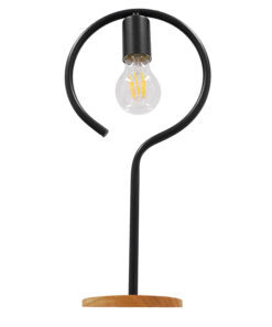 GloboStar® HONOR ROUND 01434 Μοντέρνο Επιτραπέζιο Φωτιστικό Πορτατίφ Μονόφωτο 1 x E27 IP20 Μαύρο Μέταλλο με Μπεζ Ξύλο - M20 x Π20 x Υ42cm 12 01434 4