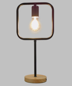 GloboStar® GloboStar® HONOR SQUARE 01435 Μοντέρνο Επιτραπέζιο Φωτιστικό Πορτατίφ Μονόφωτο 1 x E27 IP20 Μαύρο Μέταλλο με Μπεζ Ξύλο - Μ20 x Π20 x Υ42cm