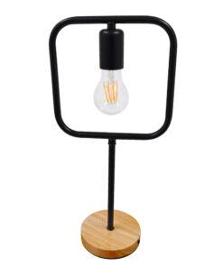 Alternative view of GloboStar® HONOR SQUARE 01435 Μοντέρνο Επιτραπέζιο Φωτιστικό Πορτατίφ Μονόφωτο 1 x E27 IP20 Μαύρο Μέταλλο με Μπεζ Ξύλο - Μ20 x Π20 x Υ42cm