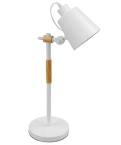 GloboStar® GloboStar® VERITY 01440 Μοντέρνο Επιτραπέζιο Φωτιστικό Πορτατίφ Μονόφωτο Λευκό Μεταλλικό με Ξύλινες Λεπτομέρειες Φ13 x Υ56cm